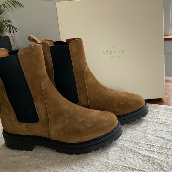 SEZANE Lena Suede Lug Sole Boots - Picture 2 of 8